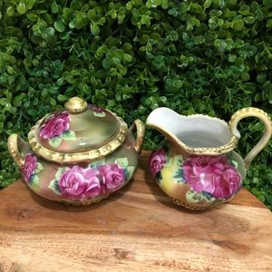 Cream and sugar set hand painted